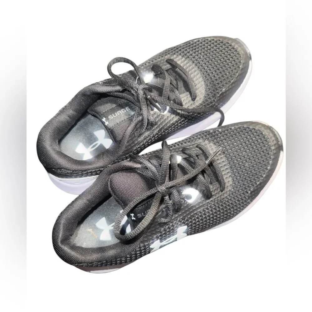Under Armour Kids Black and White Knit Lace-Up Sneakers 7
